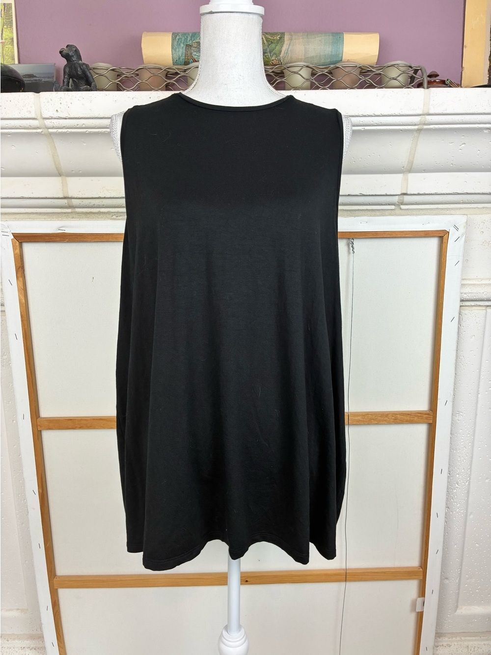 Eileen Fisher Classic Black Crew Neck Sleeveless Women's Tunic Tank Top